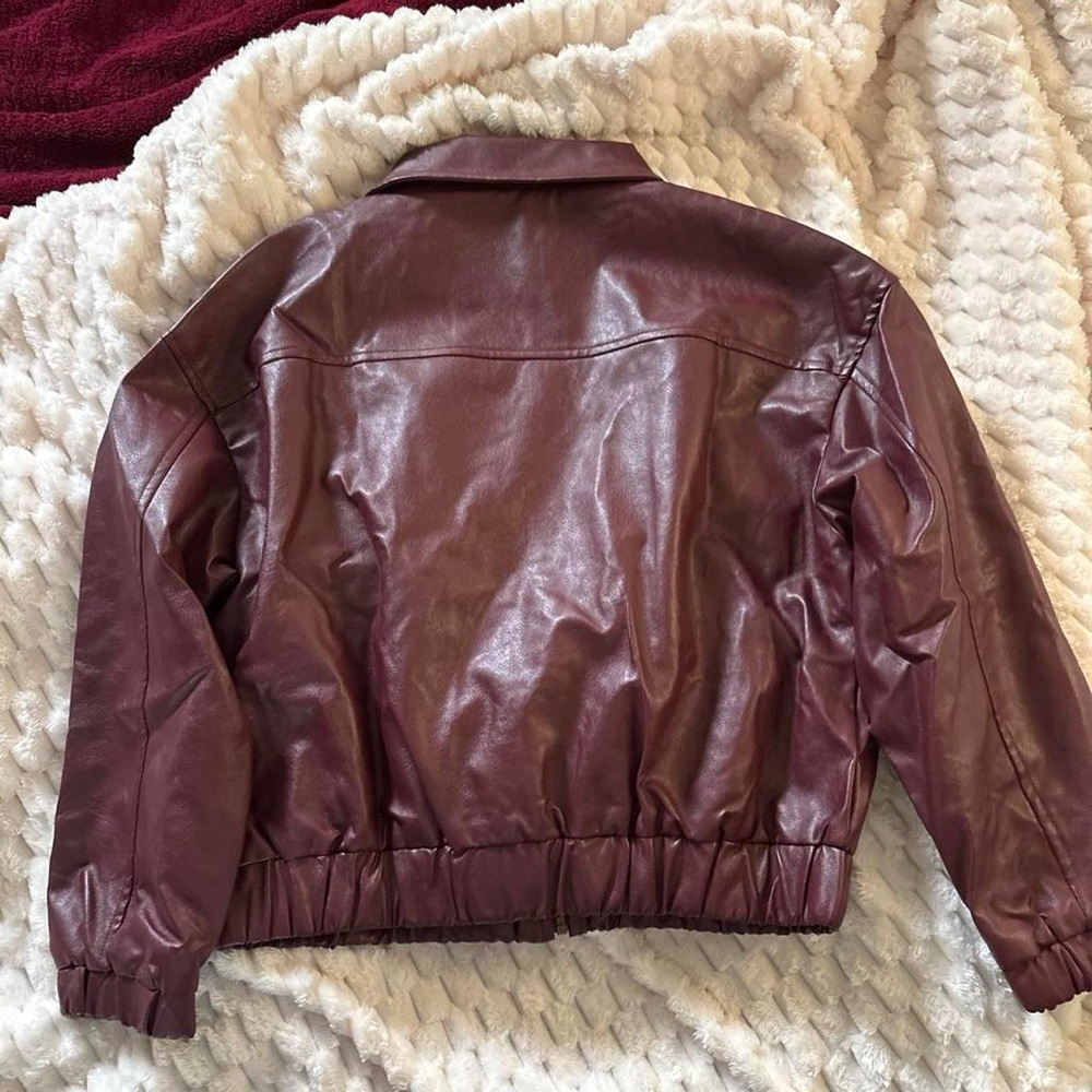 Cider Burgundy Faux Leather Zip-Up Jacket - Picture 6 of 6